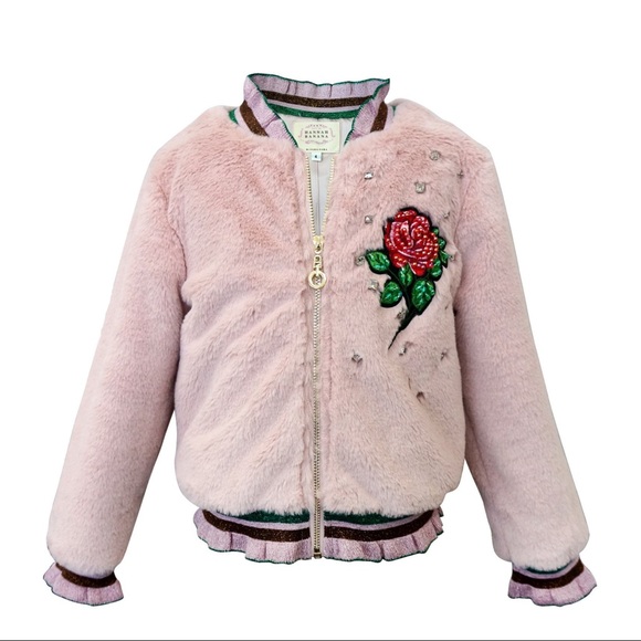 NWT Hannah Banana Girls Bomber Jacket w/Rose Patch